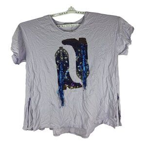 Blue b. Collection Lavender T-Shirt With Sequin Cowboy Boot Design Size L